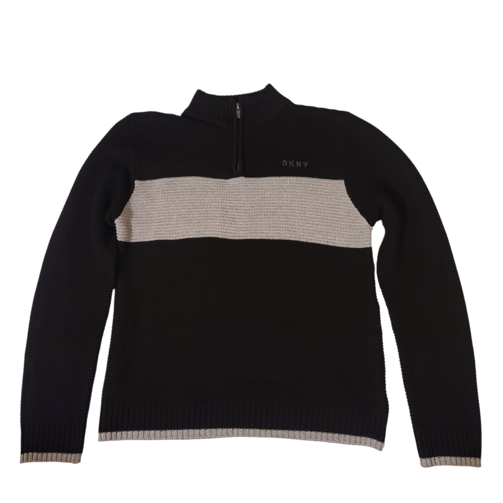 DKNY Womens Zip-Up Sweater in Black and Gray SIZE (M)